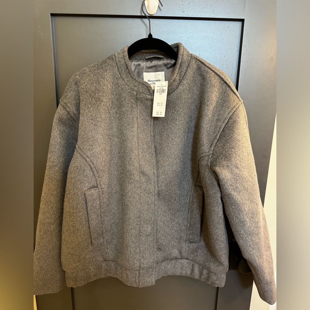 Abercrombie and Fitch Gray Wool Blend Bomber Jacket Brand New